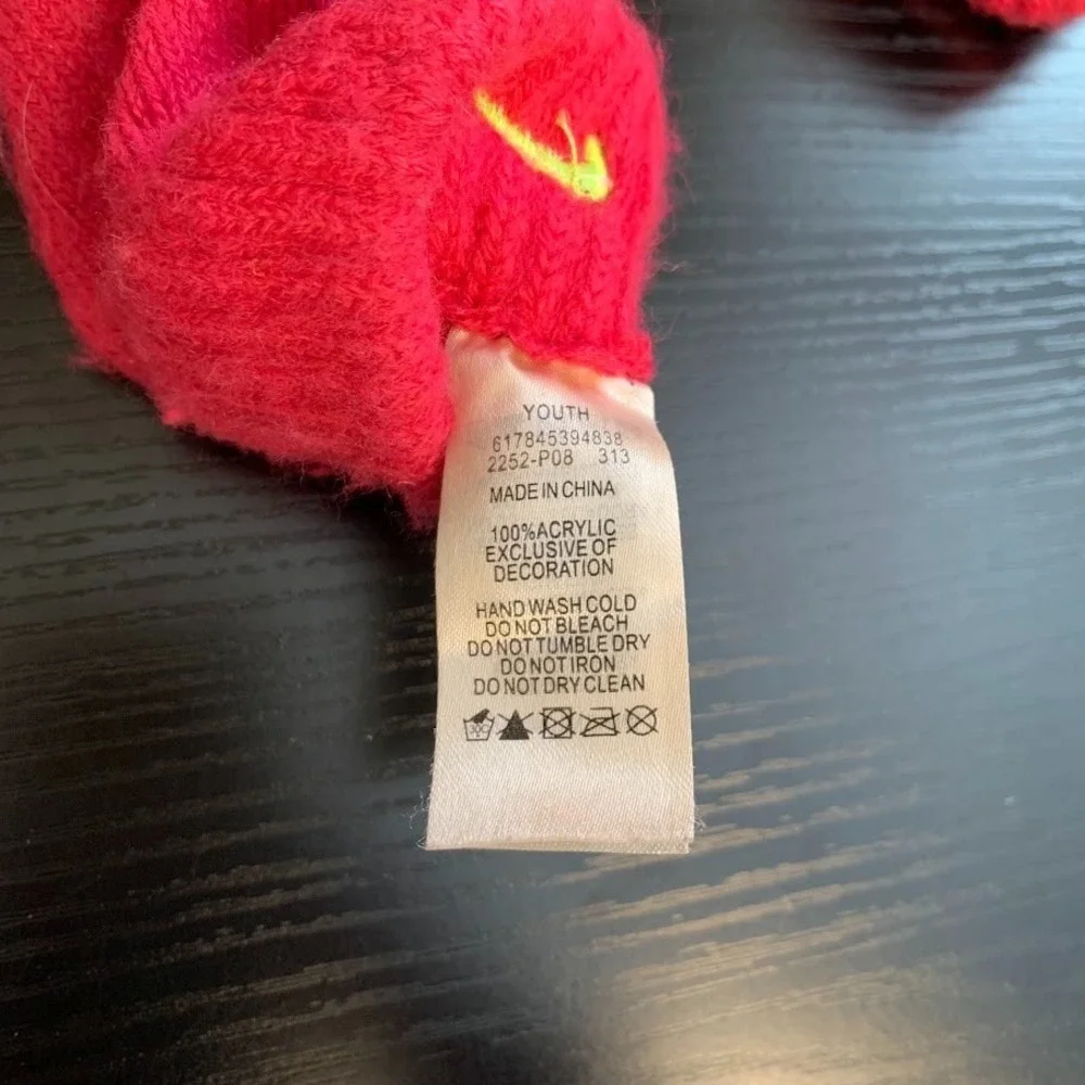 Nike Youth Swoosh Knit Pom‎ Beanie Hat & Gloves Set Neon Pink/Green Girls